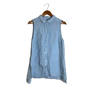 Jones New York 100% linen blue button tank